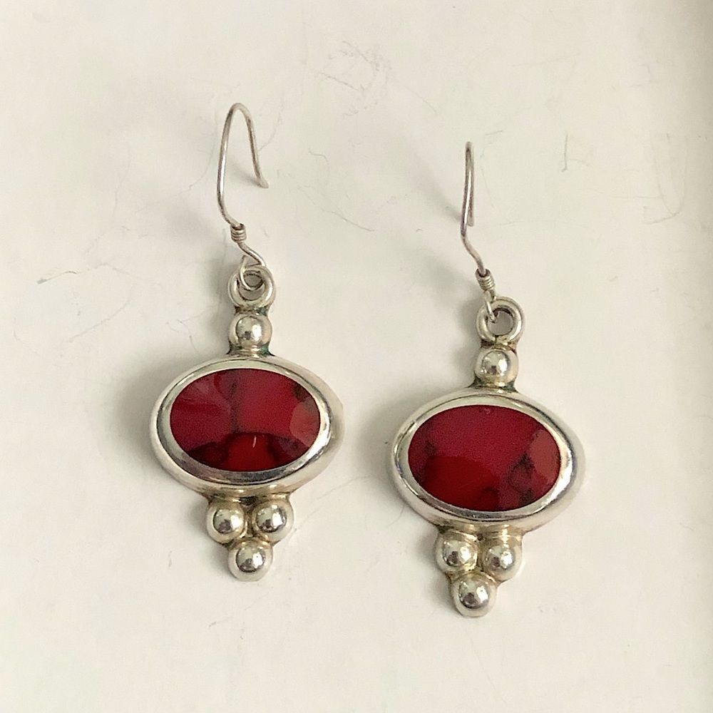 TAXCO Sterling Silver Red Jasper Drop Earrings